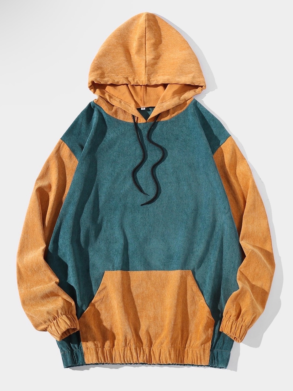 SHEIN Two-Tone Teal and Mustard Hooded Pullover